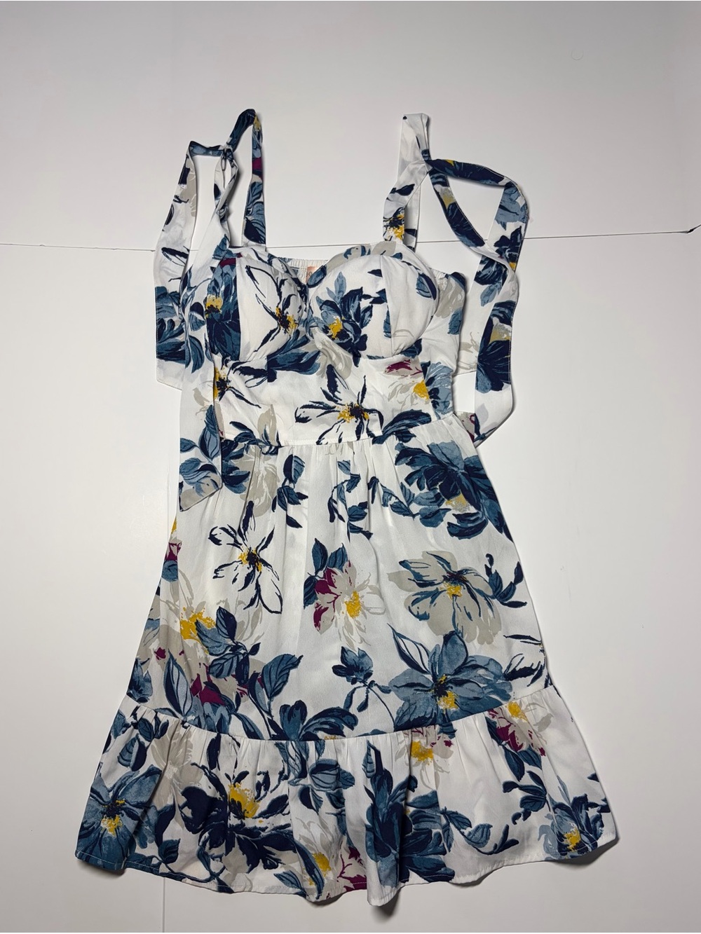 Band of Gypsies White Floral Sundress with Blue Floral Size Small